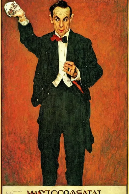 Image similar to magician pepo capel portrait by norman rockwell, 1900s magiacian poster style