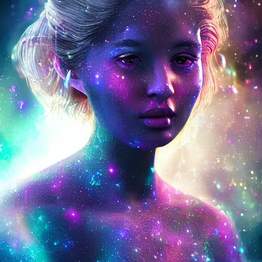 Prompt: portrait of a magical fairy made of galaxies, highly detailed, realistic, octane render, comic book art, space travel