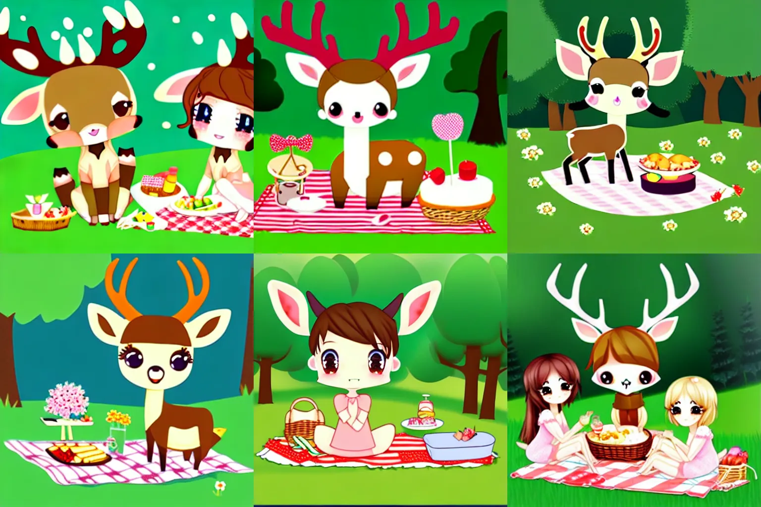 Prompt: cute chibi deer picnic