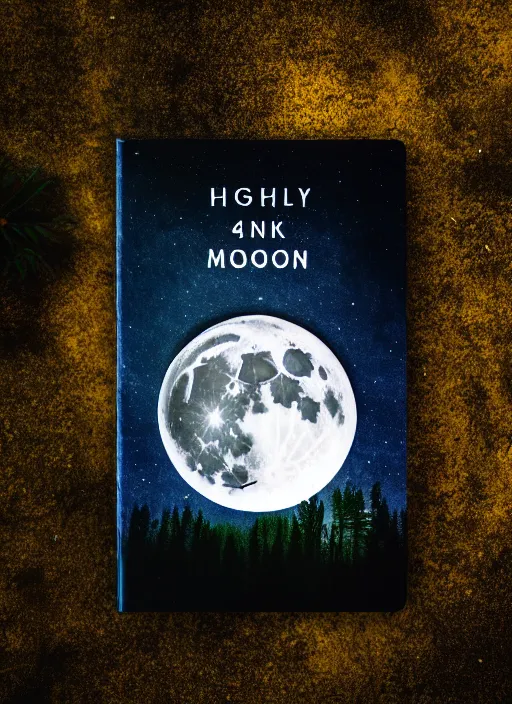 Prompt: 4 k, high details, thriller book cover of a forest with moon, realistic concept, unsplash photography, shutterstock, getty images, highly detailed photography, flickr, white background