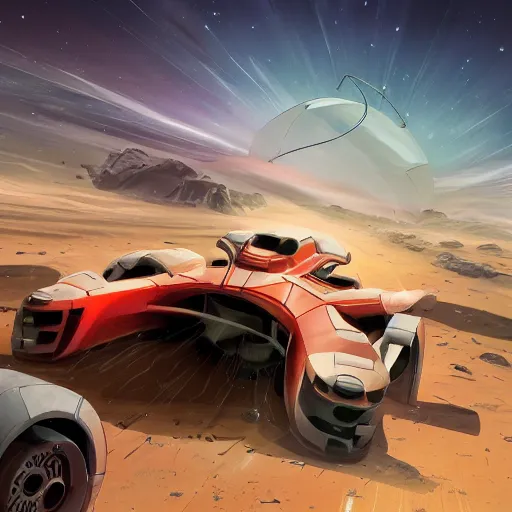 Image similar to mars gp 2 0 7 0. sci - fi, futuristic, landscape, racing track, illustration, drawing