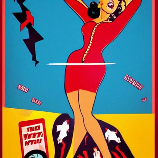 Image similar to a new attack of the 5 0 ft woman movie poster print, pin up, collage, canvas art print, minimalist art