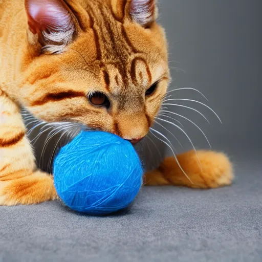 Prompt: big chungus cat playing with ball of yarn, photo, centered, detailed, 4k