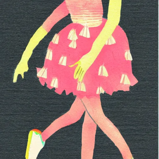 Image similar to Illustration of a baby daikon radish in a tutu walking a dog, smart artist style