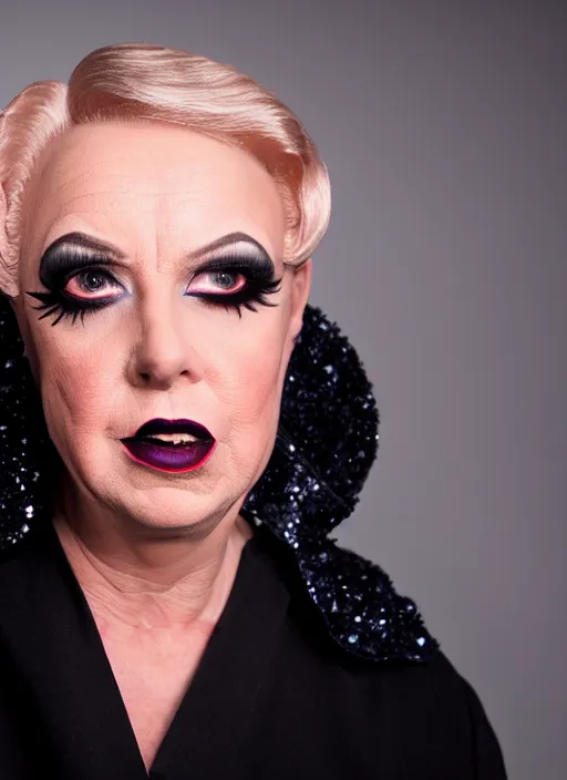 Image similar to studio portrait of lindsey graham in full drag dressed in drag dressed as a woman makeup, 8 k, studio lighting, key light, back light, sequents,