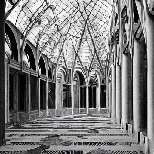 Prompt: an obsidian interior, architecture carved for a god, beautiful in its smoothness and expansiveness, curving geometric arches, architectural photograph by louis kahn and moshe safdie