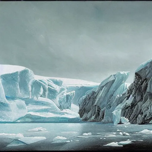 Image similar to a dreamlike antarctic landscape, matte painting