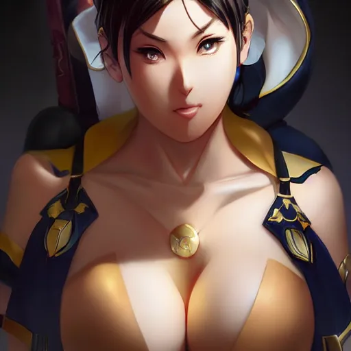 Image similar to A semi realistic anime portrait of Chun li, by Stanley Artgerm Lau, WLOP, Rossdraws, James Jean, Andrei Riabovitchev, Marc Simonetti, and Sakimichan, tranding on artstation, SFW version