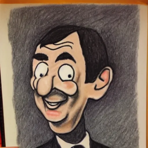 Image similar to mr bean drawn by a five year old, crayon