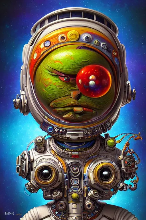 Image similar to hyper - maximalist overdetailed painting of an astronaut by naoto hattori. artstation. deviantart. cgsociety. inspired by beastwreckstuff and jimbo phillips. fantasy infused lowbrow style. hyperdetailed high resolution render by binx. ly in discodiffusion. dreamlike polished render by machine. delusions. sharp focus.