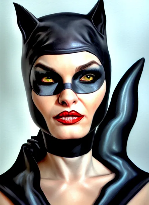 Image similar to a _ fantasy _ style _ portrait _ painting _ catwoman, oil _ painting _ unreal _ 5 _ daz. _ rpg _ portrait _ extremely _ detailed _ paolo eleuteri serpieri