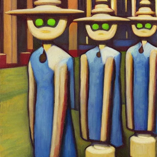 Image similar to robot druids in a grand processional, capital plaza, grant wood, pj crook, edward hopper, oil on canvas