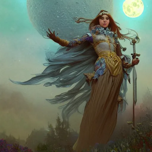 Prompt: detailed full body retro fantasy moon ultra detailed 4k digital painting, artstation, concept art, soft light, hdri, smooth, sharp focus, illustration, fantasy, intricate, elegant, highly detailed, D&D, matte painting, in the style of Greg Rutkowski and Alphonse Mucha and artemisia, 8k, highly detailed, jurgens, rutkowski, bouguereau, pastoral, rustic, georgic