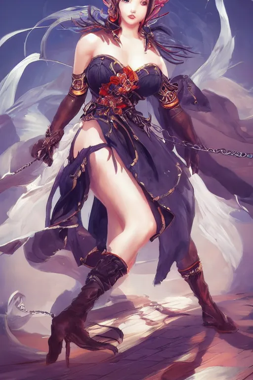 Image similar to Monalisa in a blade and soul spinoff artbook rendered by the artist Hyung tae Kim, Jiyun Chae, Lê Long, Joe Madureira, trending on Artstation by Hyung tae Kim, artbook, Stanley Artgerm Lau, WLOP, Rossdraws , James Gurney