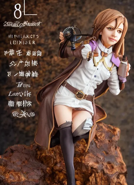 Image similar to 80mm resin detailed miniature of a female alchemist with short brown hair wearing a short dress, white stockings, leather boots and cape, Product Introduction Photos, 4K, Full body