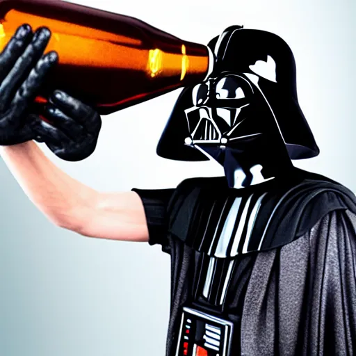 Image similar to photo of Darth Vader drinking a beer