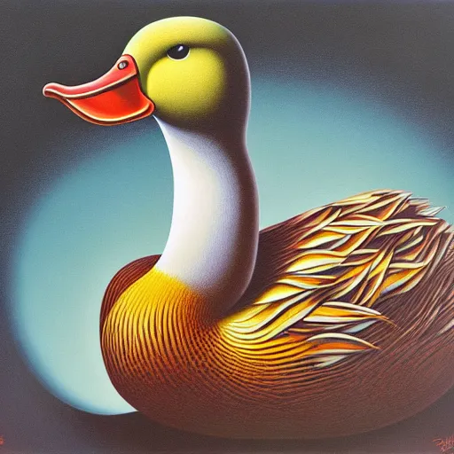 Image similar to a duck on the prowl oil painting octavio ocampo
