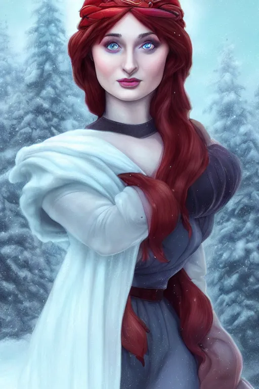 Image similar to matte painting of sophie turner as snow white, by artgerm