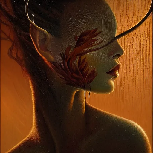 Image similar to a dramatic portrait of a woman affection deer, cinematic lighting, symmetric face by karol bak, christopher balaskas