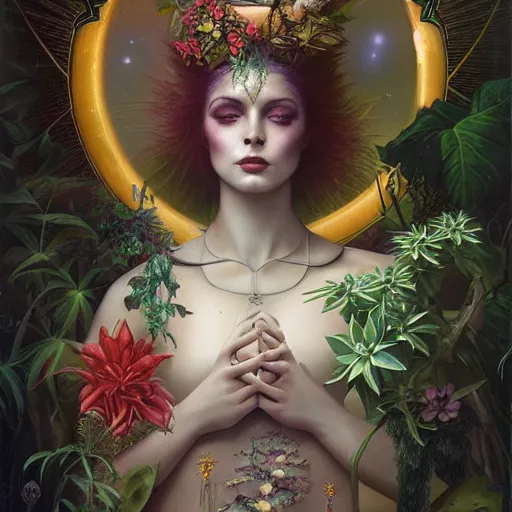 Image similar to cosmic goddess of exotic plants by tom bagshaw