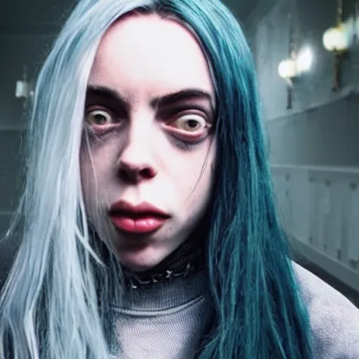 Prompt: extremely skinny scary billie eilish chasing you at night creepypasta