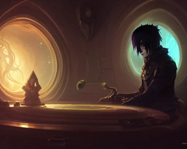 Prompt: a 4 k cinematic screenshot still portrait of a emo in a dark luminal space room listening to music wearing headphones, deep focus, d & d, fantasy, intricate, elegant, highly detailed, digital painting, artstation, concept art, matte, sharp focus, illustration, dark fantasy style art, hearthstone, art by artgerm and greg rutkowski and alphonse mucha