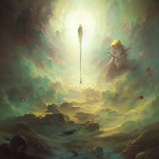 Image similar to a fantasy art painting by peter mohrbacher of a being of unknowable mystery