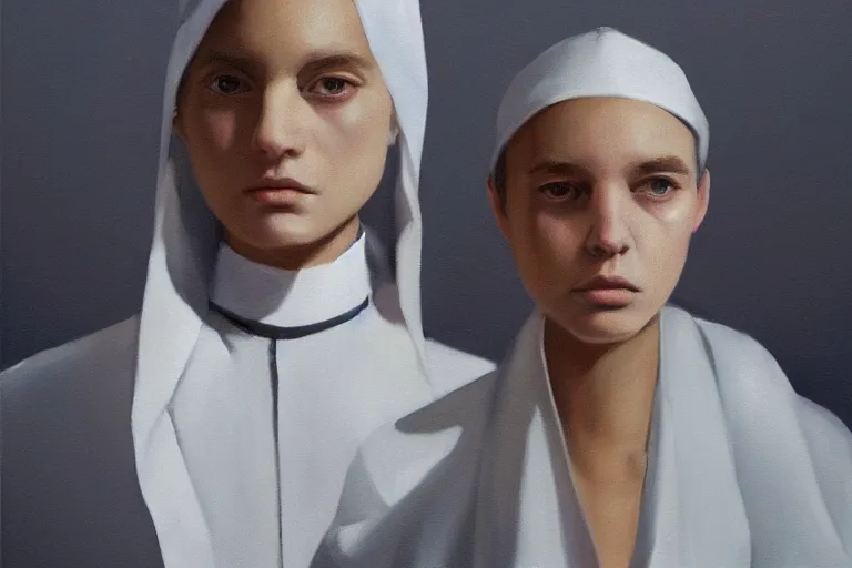 Image similar to young nun fashion model portrait artwork by tim eitel