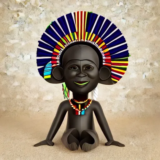 Prompt: african tribal chief vinyl art toy, detailed product photo, 3 d render, magazine collage