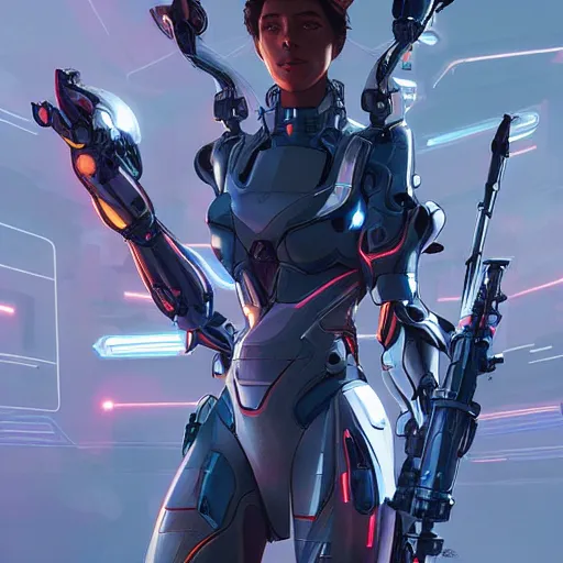 Image similar to symmetry! futuristic robot, mech armed and dangerous, apex legends, epic lighting, epic pose, illustration, highly detailed, art by artgerm and greg rutkowski and alphonse mucha