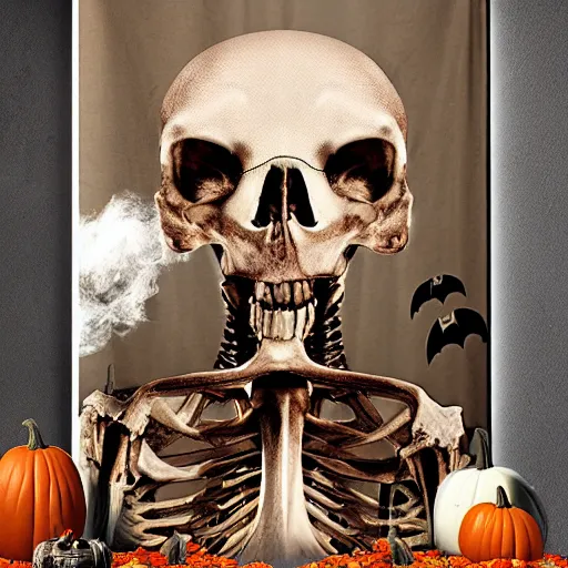 Image similar to llama skeleton foggy halloween horror scene