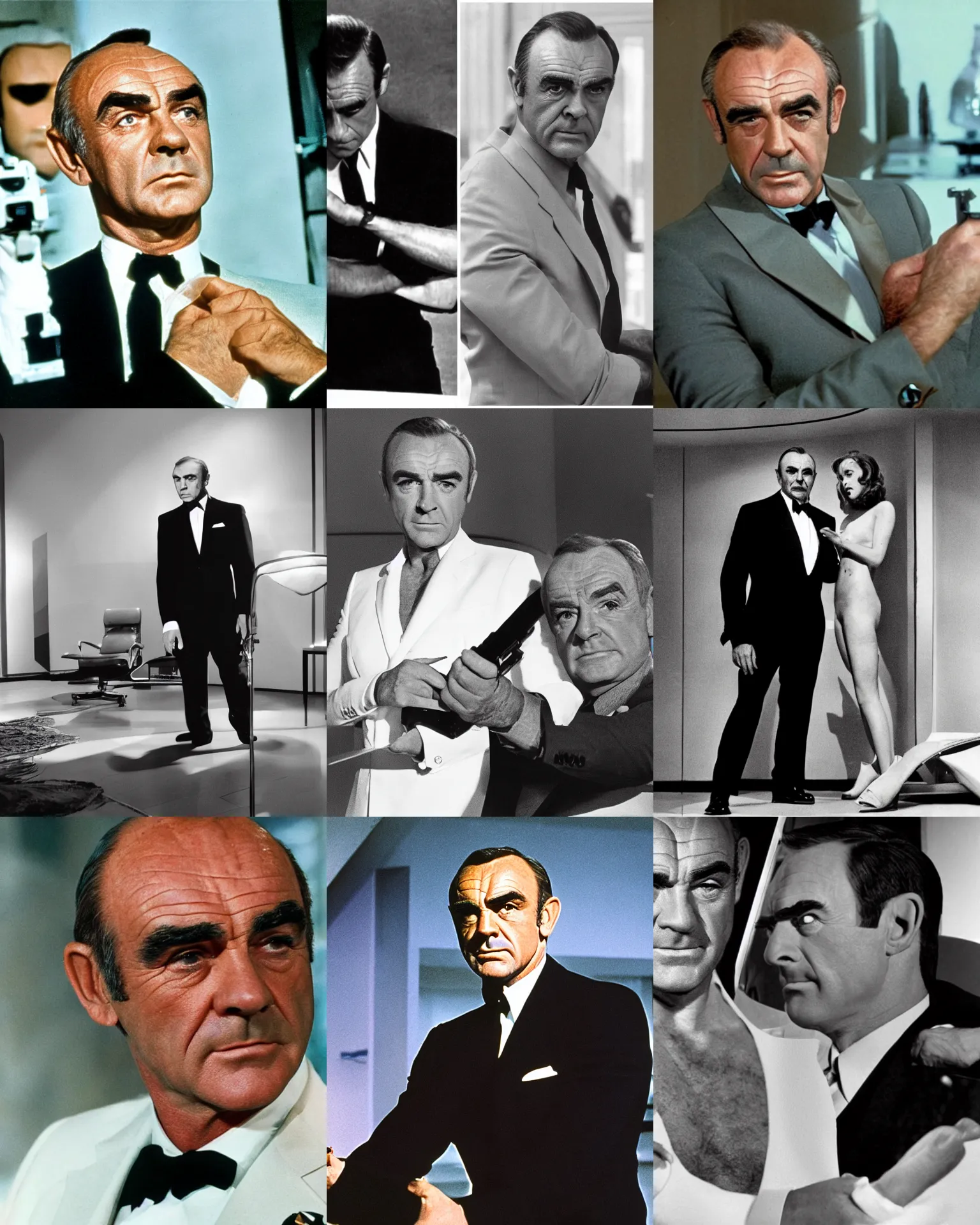 Prompt: Sean Connery as James Bond transformed by Emilio Blofeld into a woman, Cinematic, science fiction Photorealistic, Transformation