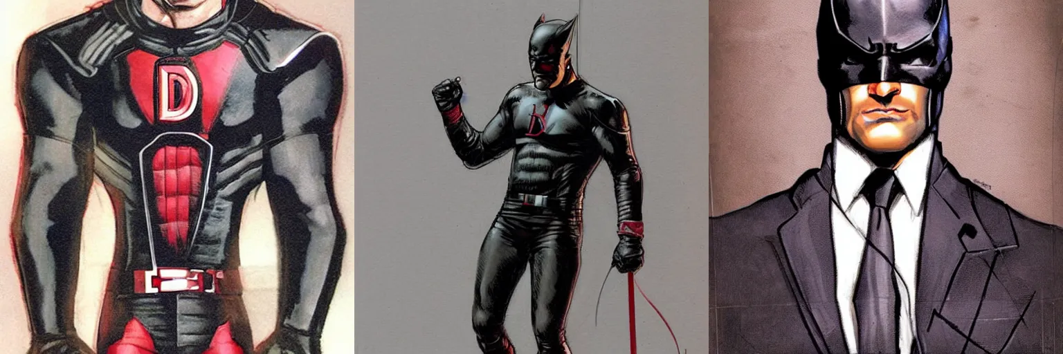 Image similar to daredevil concept art leather suit billy stick painted by travis charest