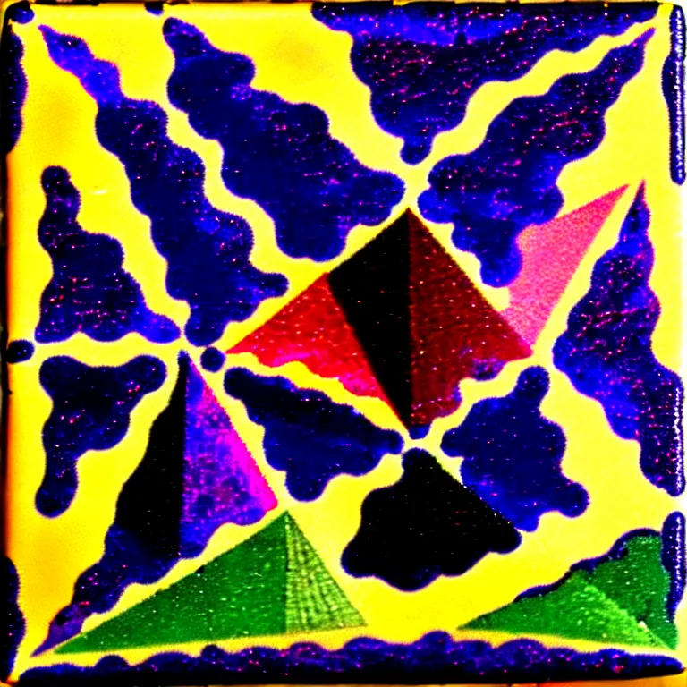 Image similar to eye stair in two another refraction of my thyme expending. embroilment in dichotic phases. fauvism, pyramids of hyperspace. as a fancy square ceramic tile