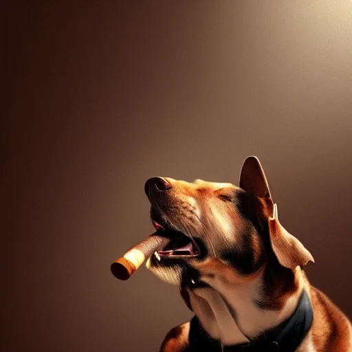 Image similar to a dog wearing smoking a cigar, dramatic lighting, cinematic, establishing shot, extremly high detail, photorealistic, cinematic lighting, concept art, artstation, style by greg rutkowsky