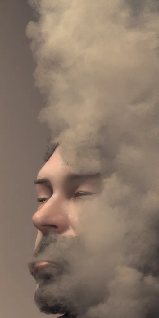 Image similar to a portrait of a person made of smoke. impressionism. matte painting. octane render