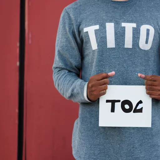 Image similar to man holding a sign that says “ thanks tobi ”, madly grinning, studio light