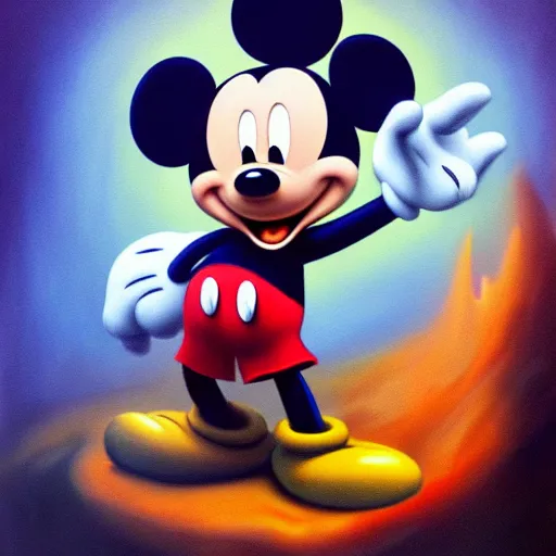 mickey mouse in hell, oil painting, trending on | Stable Diffusion ...