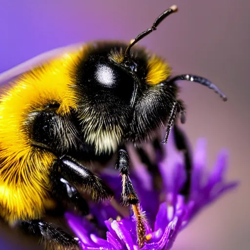 Prompt: bumblebee photo, macro photo, high quality, crisp focus, insect photo, award winning