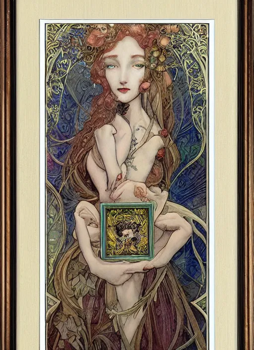 Prompt: blank canvas with an art nouveau picture frame painting by brian froud