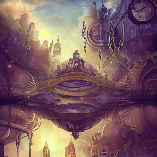 Image similar to city in a giant ring of petals, steampunk, fantasy art, sky in the background, detailed, behrens style