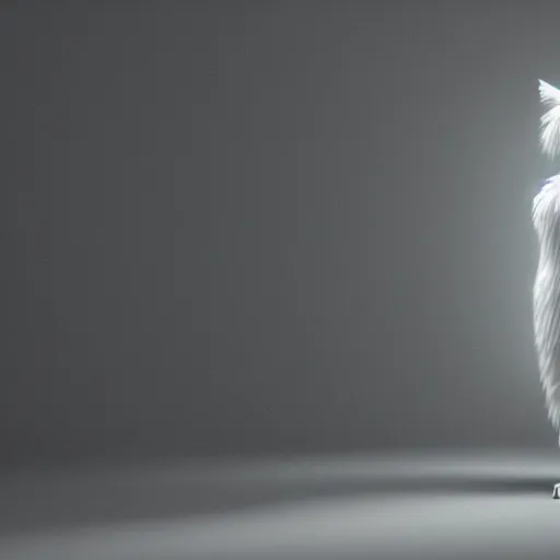 Prompt: a photo of a white fur monster standing in a purple room, cinema 4 d, octane render, 3 d