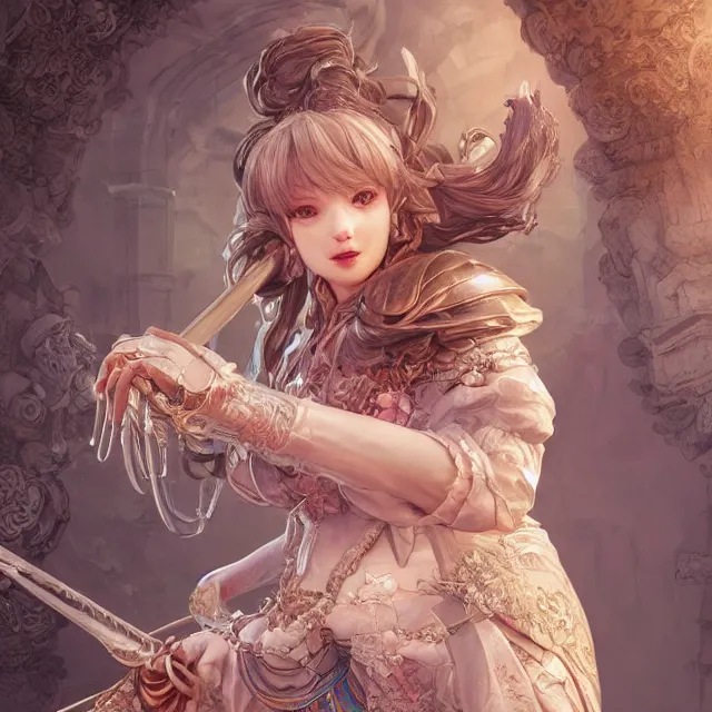 Prompt: studio portrait of neutral good colorful female cleric bard healer as absurdly beautiful, gorgeous, elegant, young gravure idol, an ultrafine hyperdetailed illustration by kim jung gi, irakli nadar, intricate linework, sharp focus, bright colors, octopath traveler, final fantasy, unreal engine 5 highly rendered, global illumination, radiant light, detailed and intricate environment