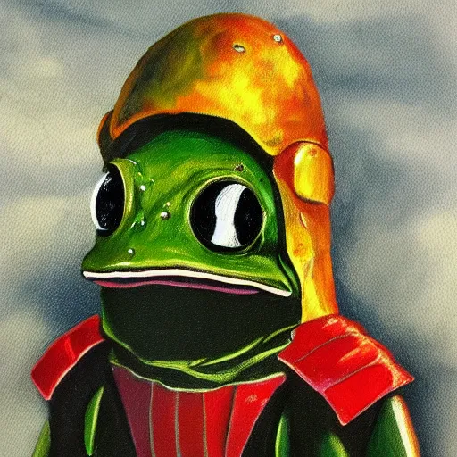 Prompt: frog headed knight, painting,