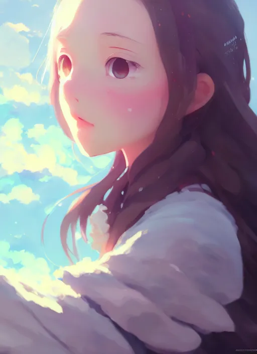 Image similar to portrait of cute girl, cloudy sky background lush landscape illustration concept art anime key visual trending pixiv fanbox by wlop and greg rutkowski and makoto shinkai and studio ghibli