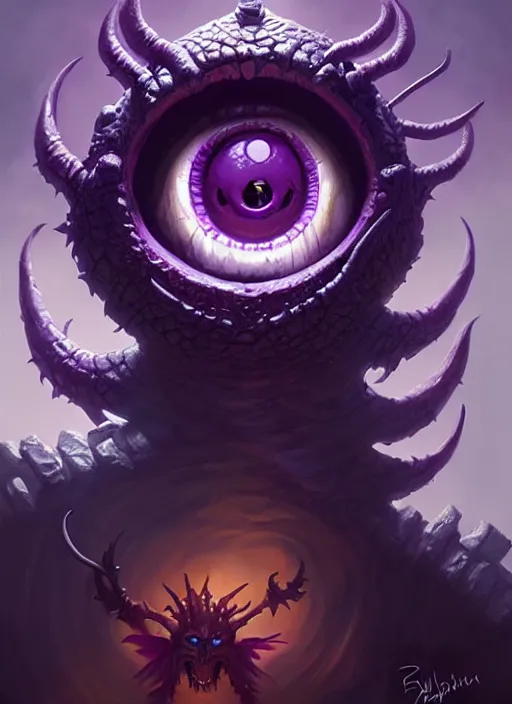 Image similar to purple one - eyed beholder dnd, fantasy oil _ painting _ unreal _ 5 _ daz. _ rpg _ extremely _ detailed _ artgerm _ greg rutkowski