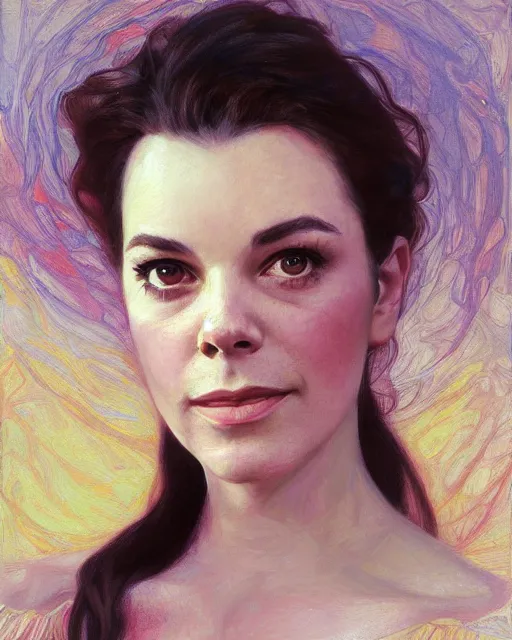 Image similar to portrait of a Natalie Wood by Mandy Jurgens and Richard Schmid and chuck close and mucha