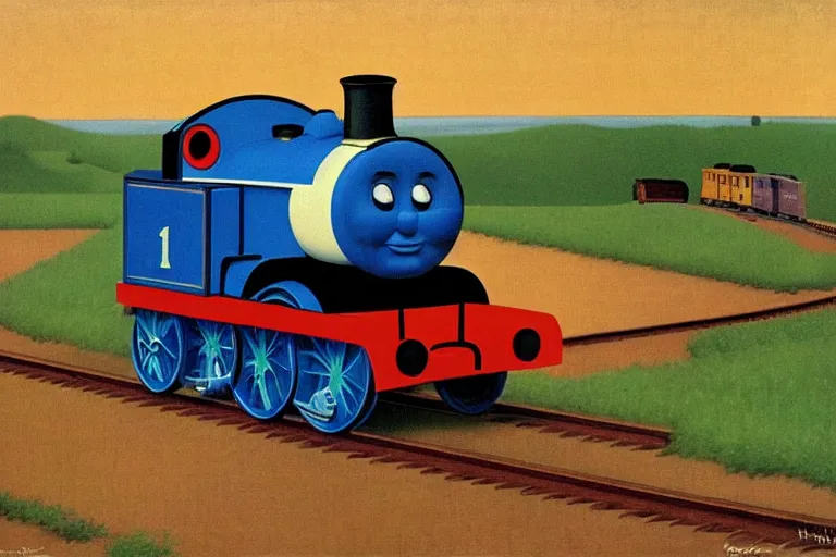 Prompt: thomas the tank engine by rene magritte