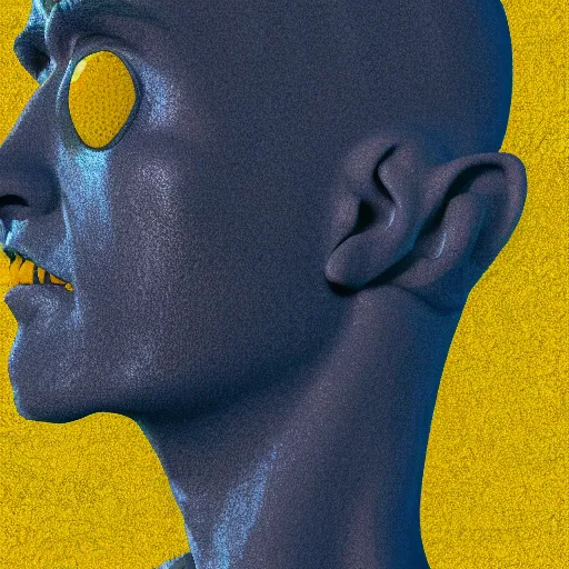 Image similar to human man that resembles a wasp morh in surreal sketch style, blue and yellow gradient, noise, ultrafine detail, hd 8k, logo illustration