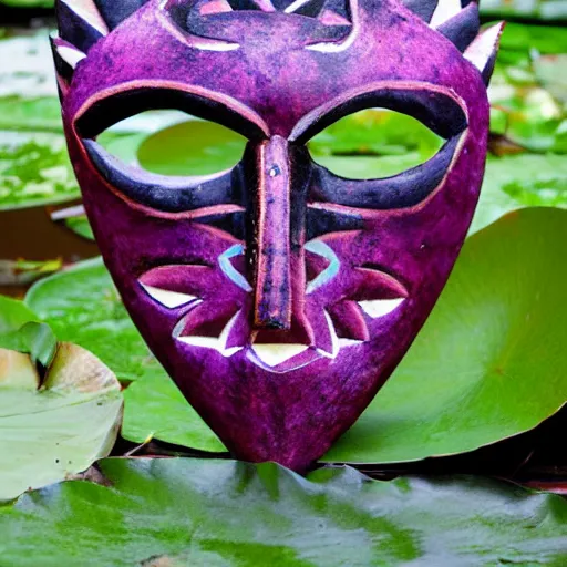 Prompt: tribal mask made from waterlily flowers